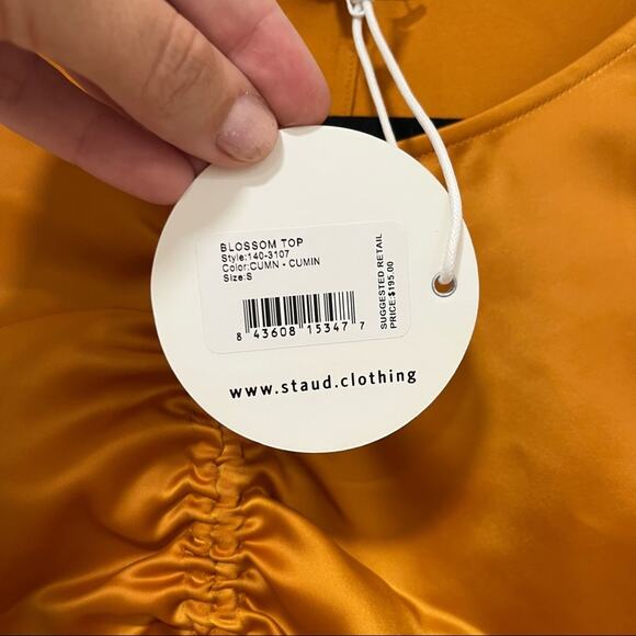 Staud Blossom Cinch Top in Cumin / Rust Satin NWT Size S - Picture 7 of 12